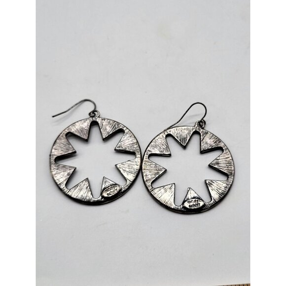 Marlyn Schiff Pave Starburst Circular Dangle Drop Earrings Silver Tone - Picture 6 of 10